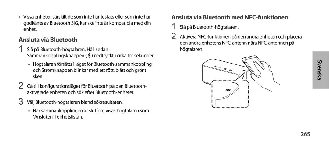 Samsung EO-SG900DSEDWW, EO-SG900DSEGWW, EO-SG900DREGWW, EO-SG900DBEGWW Ansluta via Bluetooth med NFC-funktionen, 265 