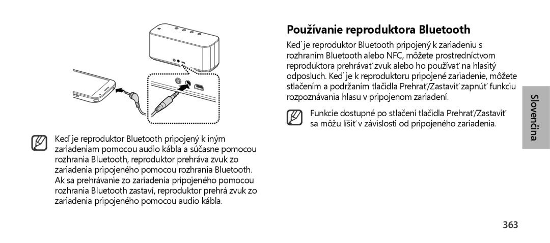 Samsung EO-SG900DBEGRU, EO-SG900DSEGWW, EO-SG900DREGWW, EO-SG900DBEGWW, EO-SG900DLEGWW Používanie reproduktora Bluetooth, 363 