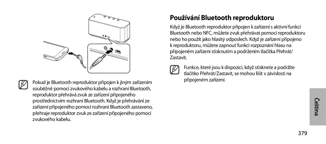 Samsung EO-SG900DBEGWW, EO-SG900DSEGWW, EO-SG900DREGWW, EO-SG900DLEGWW, EO-SG900DSEDWW Používání Bluetooth reproduktoru, 379 