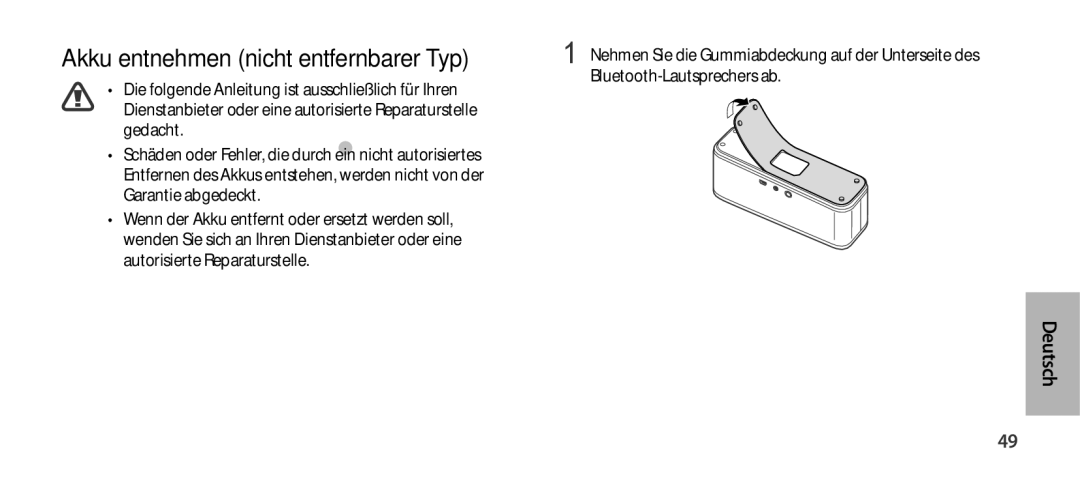 Samsung EO-SG900DREGRU, EO-SG900DSEGWW, EO-SG900DREGWW, EO-SG900DBEGWW, EO-SG900DLEGWW Akku entnehmen nicht entfernbarer Typ 