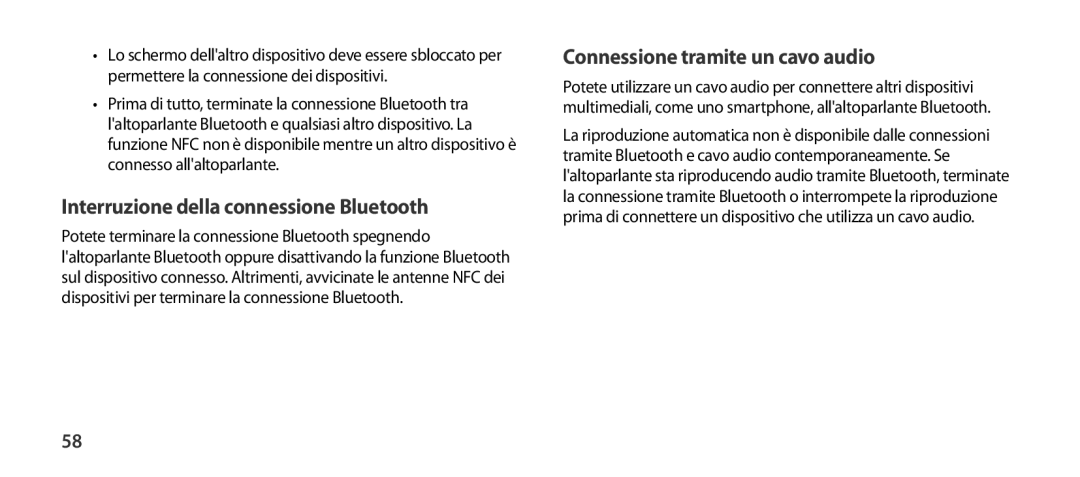 Samsung EO-SG900DREDWW, EO-SG900DSEGWW manual Interruzione della connessione Bluetooth, Connessione tramite un cavo audio 