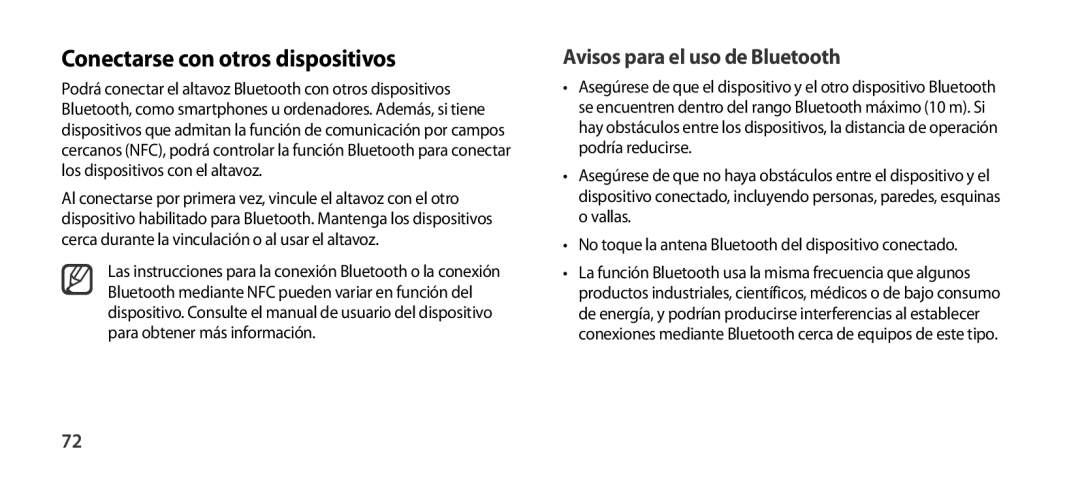 Samsung EO-SG900DBEDWW, EO-SG900DSEGWW, EO-SG900DREGWW Conectarse con otros dispositivos, Avisos para el uso de Bluetooth 