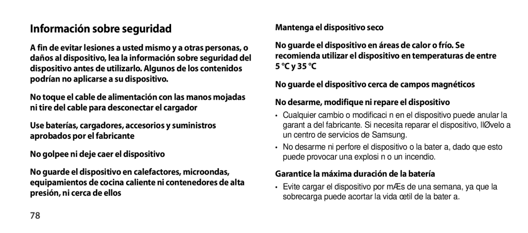 Samsung EO-SG900DSEGWW, EO-SG900DREGWW manual Información sobre seguridad, Garantice la máxima duración de la batería 