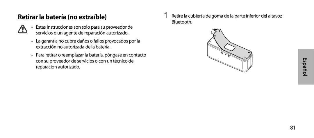 Samsung EO-SG900DLEGWW, EO-SG900DSEGWW, EO-SG900DREGWW, EO-SG900DBEGWW, EO-SG900DSEDWW manual Retirar la batería no extraíble 