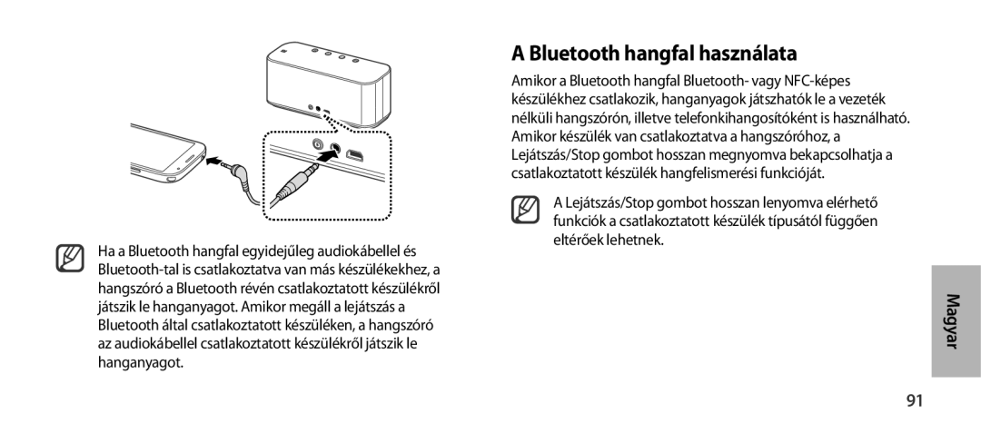 Samsung EO-SG900DSEGWW, EO-SG900DREGWW, EO-SG900DBEGWW, EO-SG900DLEGWW, EO-SG900DSEDWW manual Bluetooth hangfal használata 