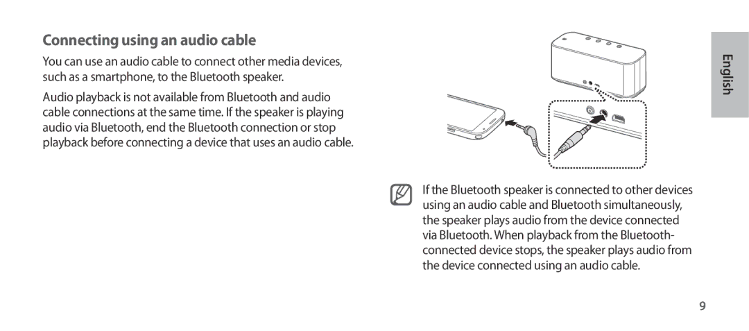 Samsung EO-SG900DREGWW, EO-SG900DSEGWW, EO-SG900DBEGWW, EO-SG900DLEGWW, EO-SG900DSEDWW manual Connecting using an audio cable 