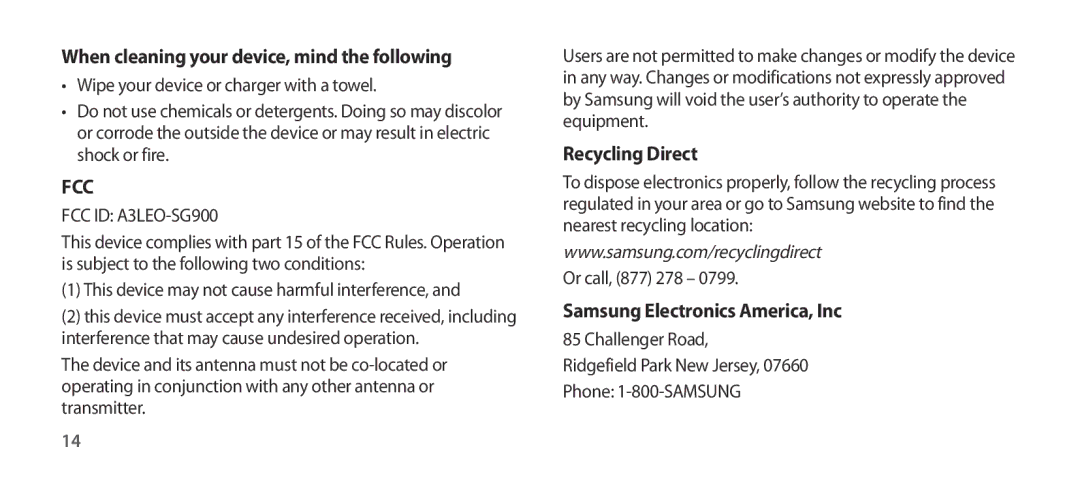 Samsung EO-SG900DREDWW, EO-SG900DSEGWW, EO-SG900DREGWW, EO-SG900DBEGWW, EO-SG900DLEGWW, EO-SG900DSEDWW, EO-SG900DBEDWW manual Fcc 