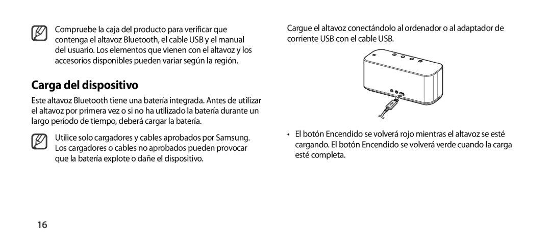 Samsung EO-SG900DLEDWW, EO-SG900DSEGWW, EO-SG900DREGWW, EO-SG900DBEGWW, EO-SG900DLEGWW, EO-SG900DSEDWW Carga del dispositivo 