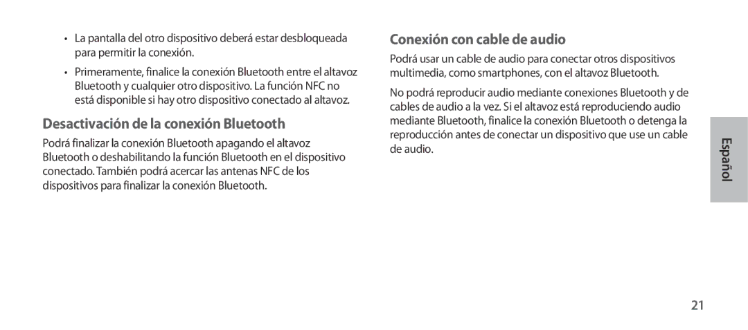 Samsung EO-SG900DSEGWW, EO-SG900DREGWW manual Desactivación de la conexión Bluetooth, Conexión con cable de audio 