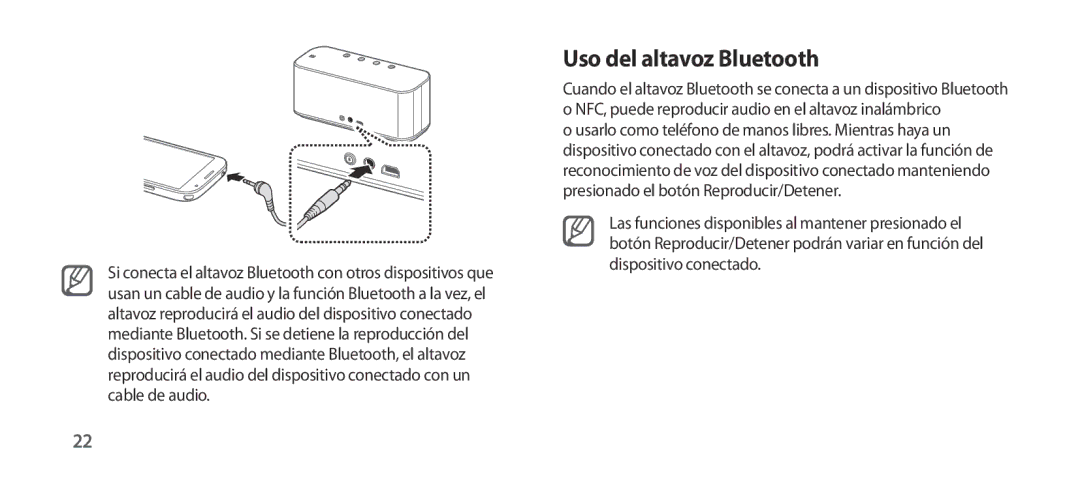 Samsung EO-SG900DSEDWW, EO-SG900DSEGWW, EO-SG900DREGWW, EO-SG900DBEGWW, EO-SG900DLEGWW manual Uso del altavoz Bluetooth 