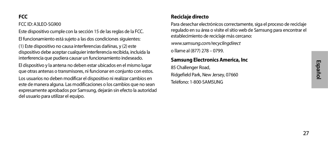 Samsung EO-SG900DREGWW, EO-SG900DSEGWW, EO-SG900DBEGWW, EO-SG900DLEGWW, EO-SG900DSEDWW, EO-SG900DREDWW, EO-SG900DBEDWW manual Fcc 