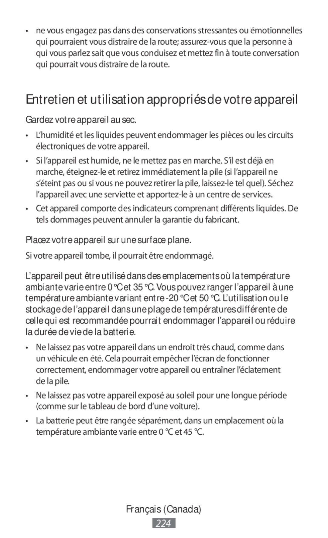 Samsung EP-TG935BSEGWW, EP-TG930BSEGWW Entretien et utilisation appropriés de votre appareil, Gardez votre appareil au sec 