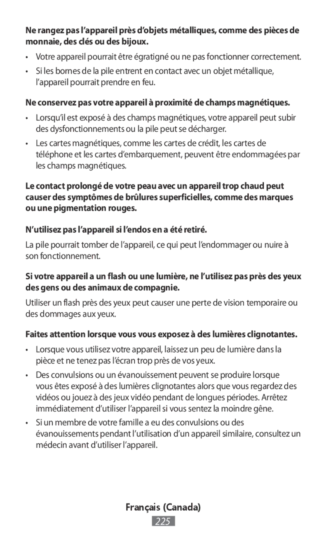 Samsung EB-PN920USEGWW, EP-TG930BSEGWW, EP-TG935BSEGWW, EB-PJ200BLEGWW ’utilisez pas l’appareil si l’endos en a été retiré 