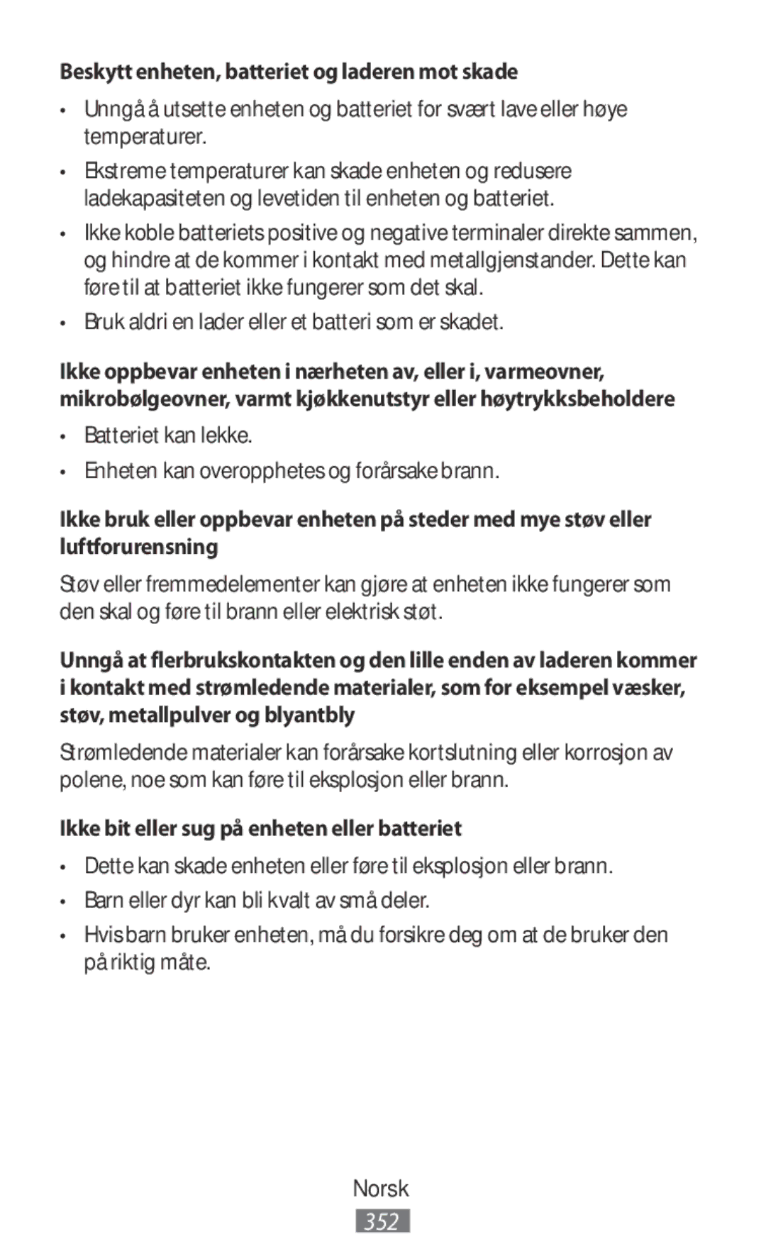 Samsung EB-PN920RLEGWW Beskytt enheten, batteriet og laderen mot skade, Bruk aldri en lader eller et batteri som er skadet 