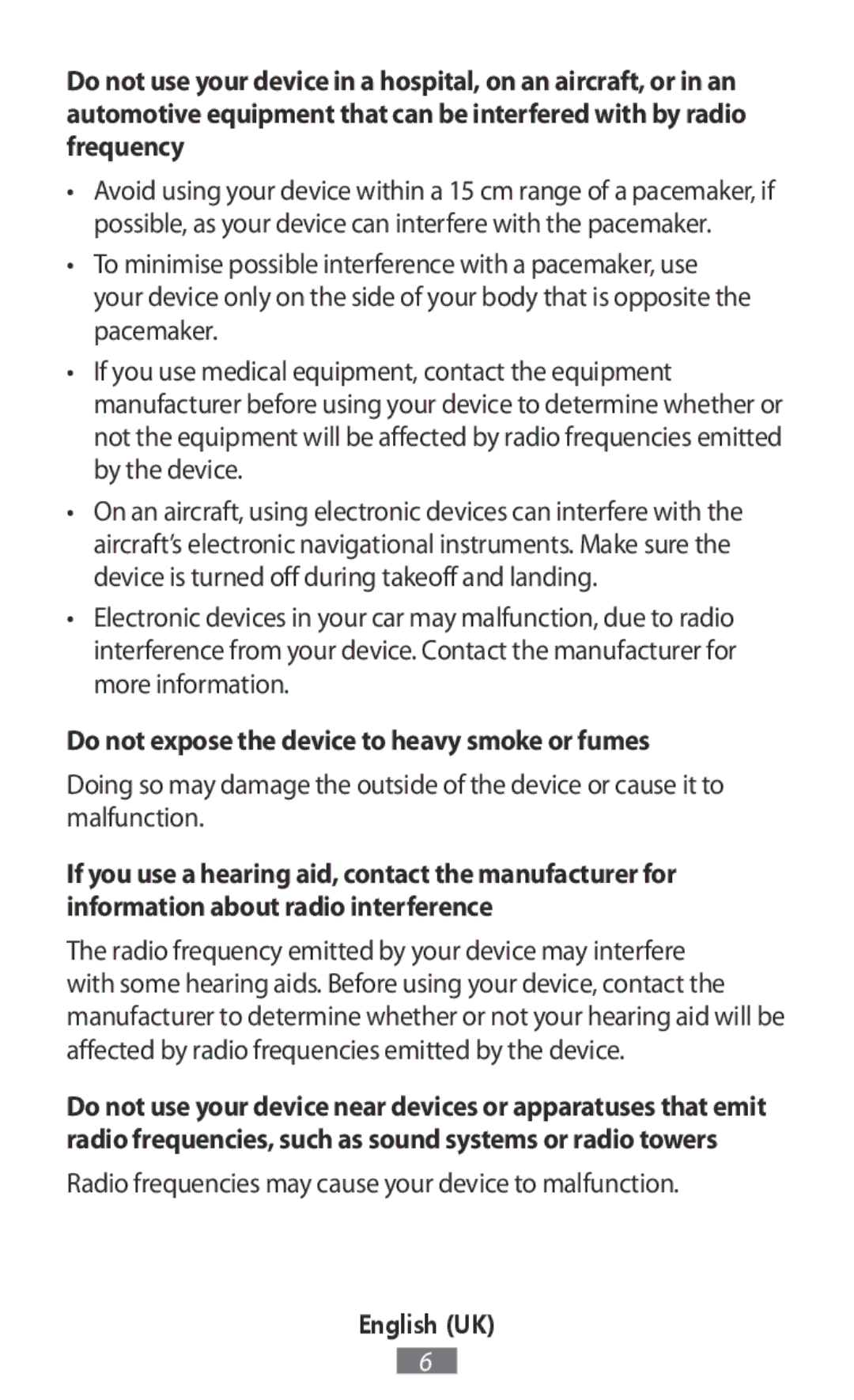 Samsung EP-TG930BBEGWW, EP-TG930BSEGWW, EP-TG935BSEGWW, EB-PN920USEGWW manual Do not expose the device to heavy smoke or fumes 