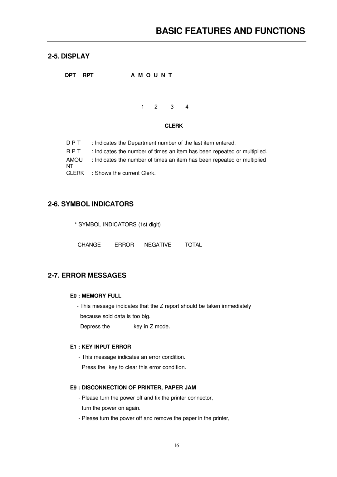 Samsung ER-290 manual Display, Symbol Indicators, Error Messages 