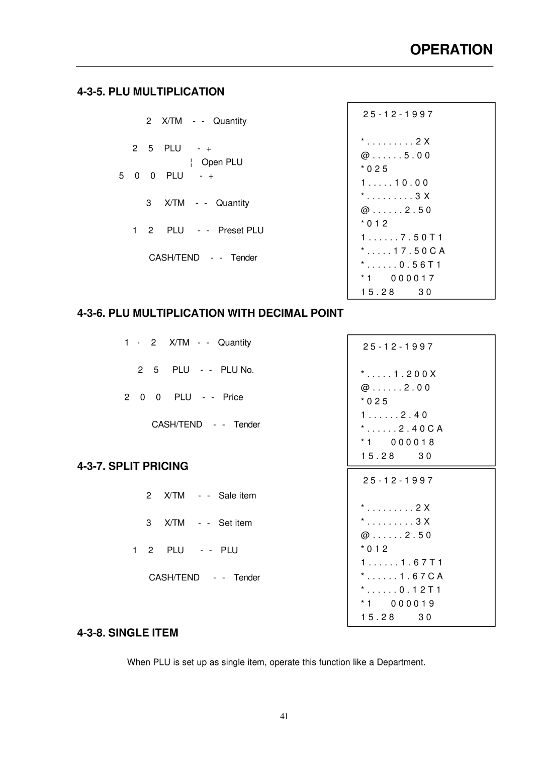 Samsung ER-290 manual PLU Multiplication with Decimal Point, Single Item 