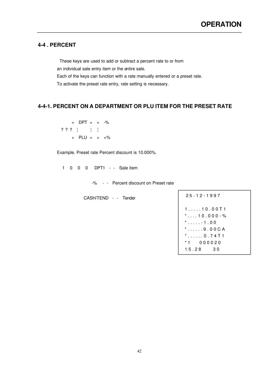 Samsung ER-290 manual Percent on a Department or PLU Item for the Preset Rate 