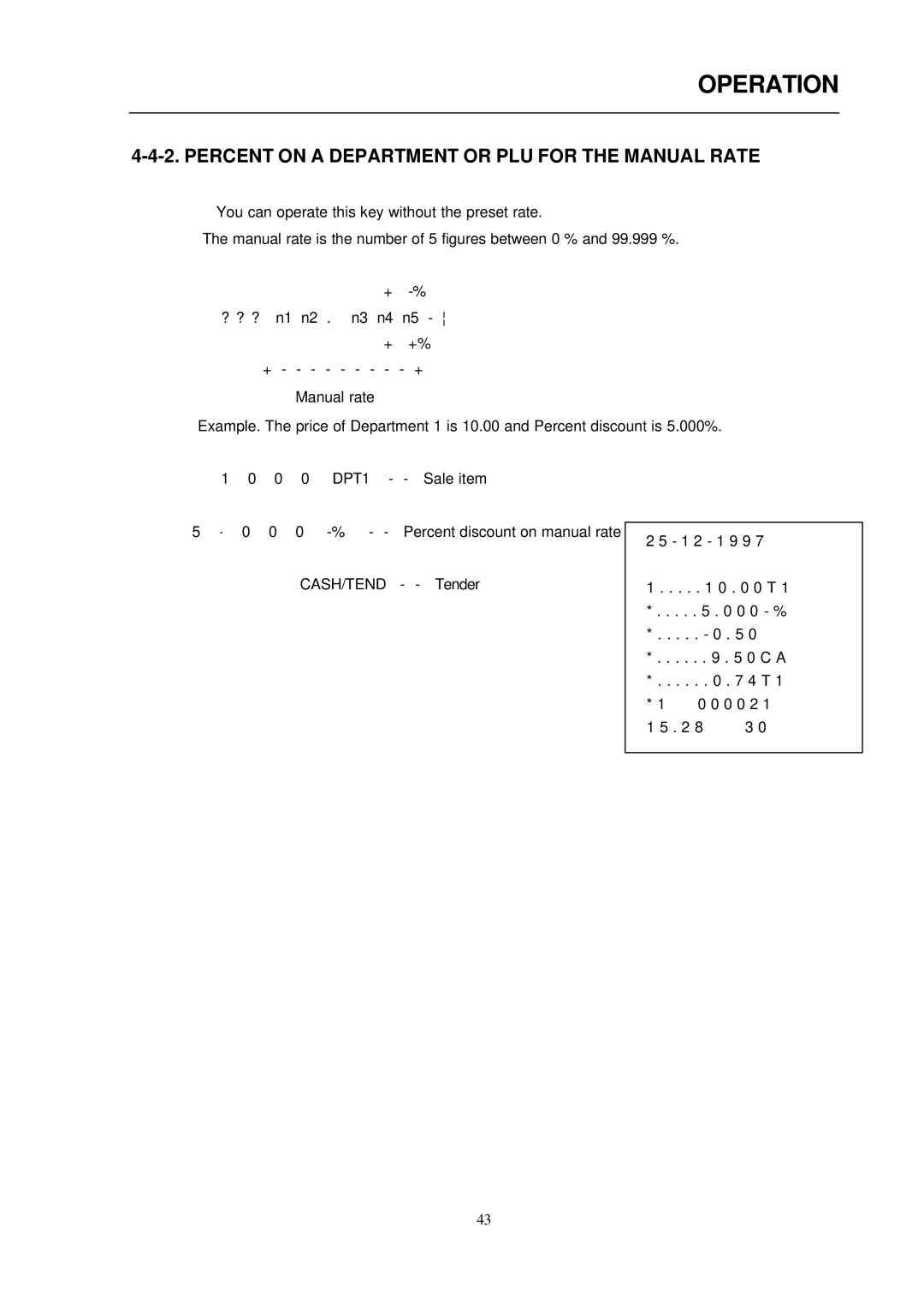 Samsung ER-290 manual Percent on a Department or PLU for the Manual Rate 