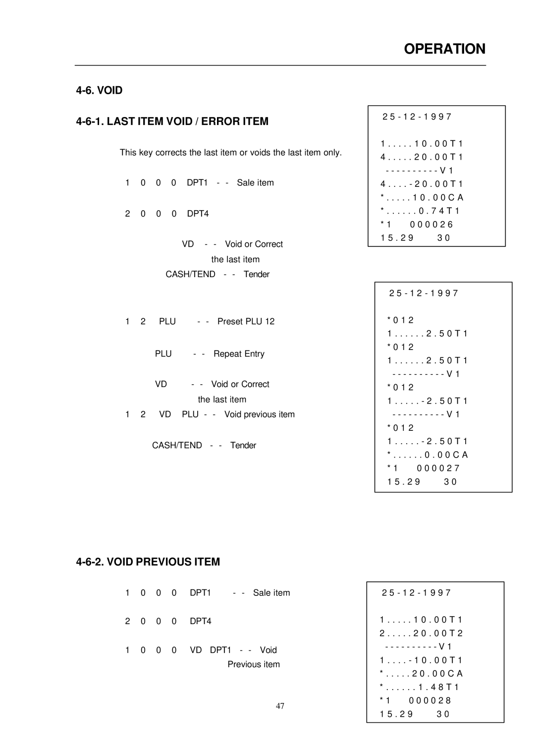 Samsung ER-290 manual Last Item Void / Error Item, Void Previous Item 