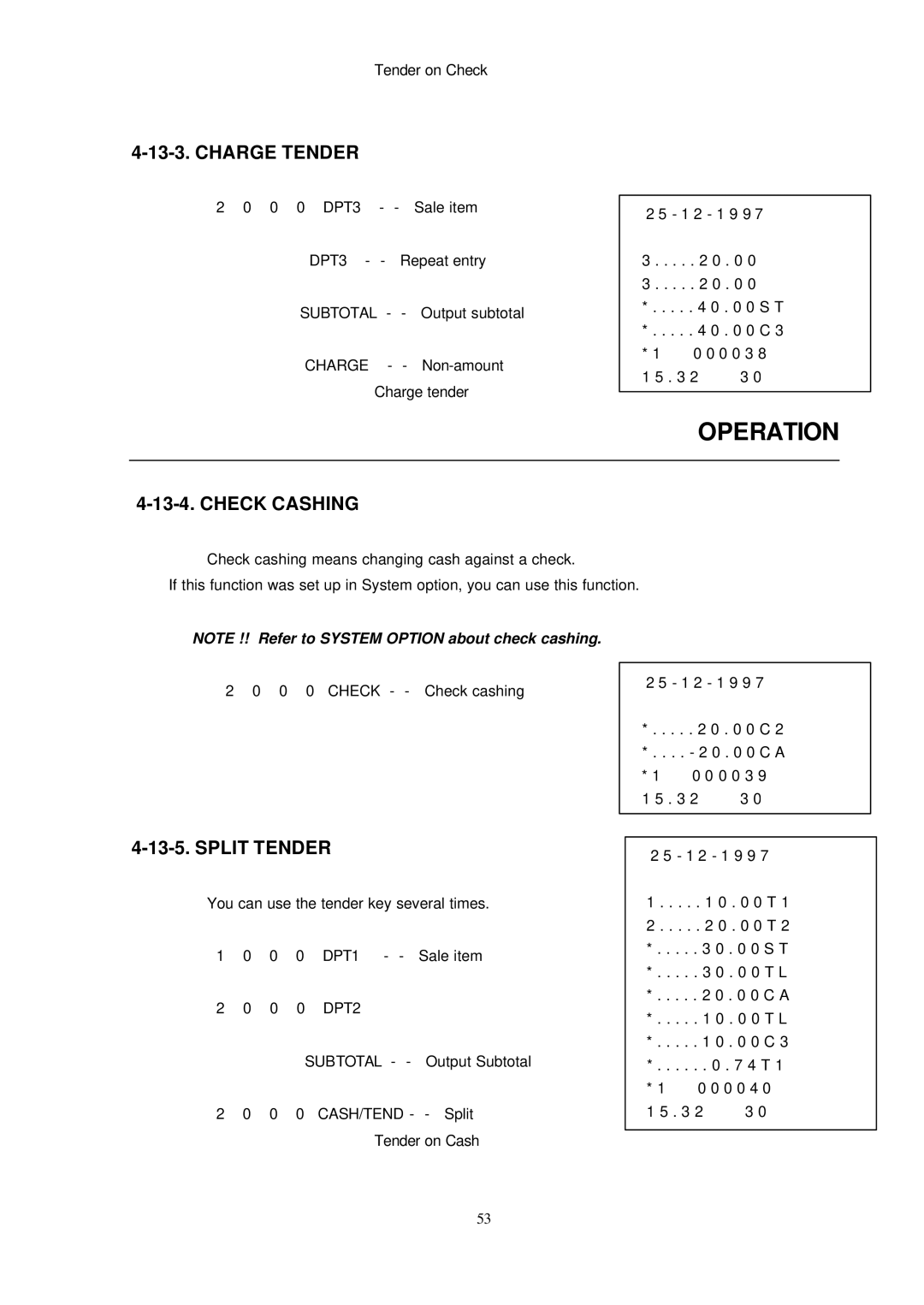 Samsung ER-290 manual Charge Tender, Check Cashing, Split Tender 