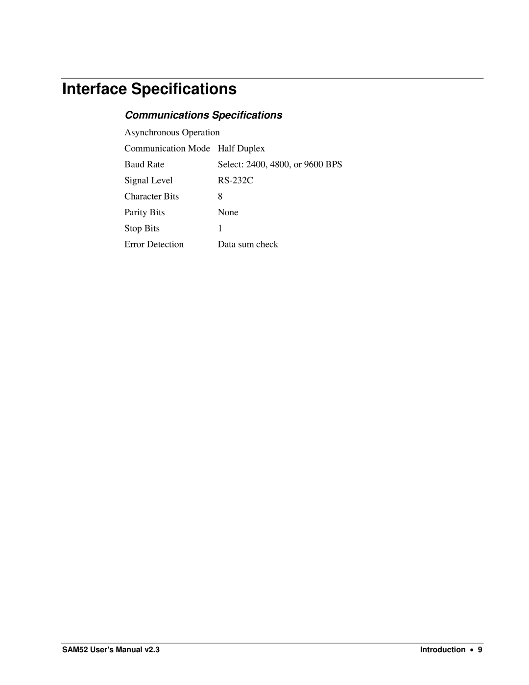 Samsung SAM52M, ER-5200M user manual Interface Specifications, Communications Specifications 