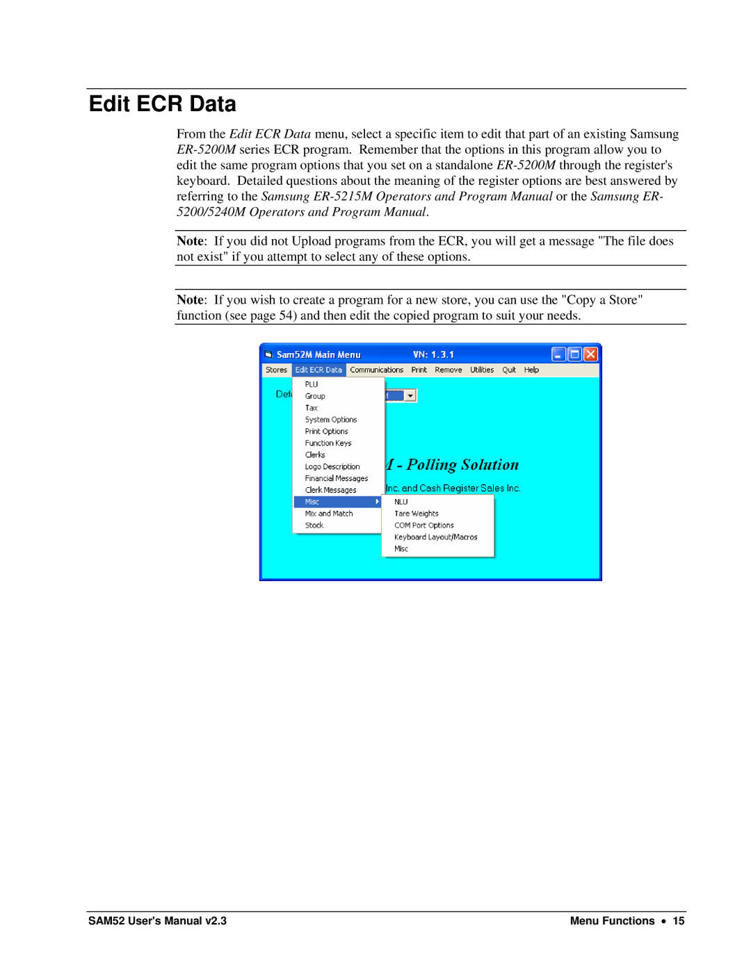 Samsung SAM52M, ER-5200M user manual Edit ECR Data 