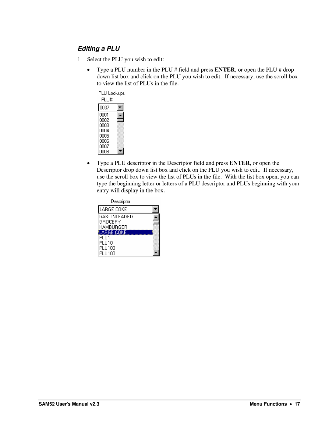 Samsung SAM52M, ER-5200M user manual Editing a PLU 