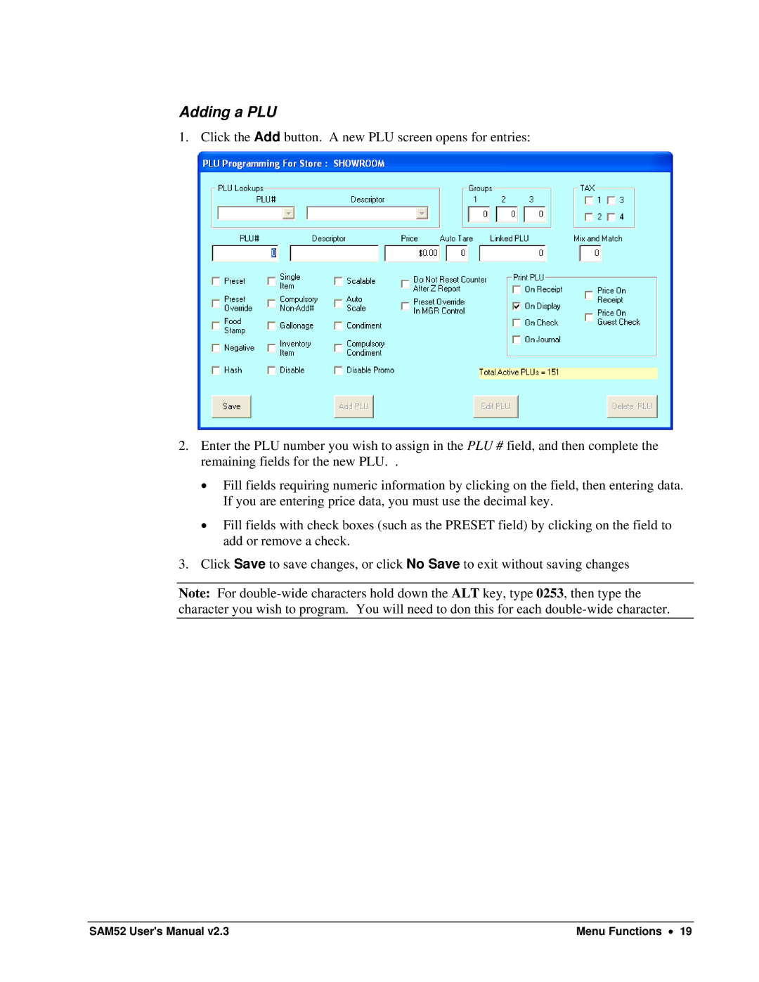 Samsung SAM52M, ER-5200M user manual Adding a PLU 