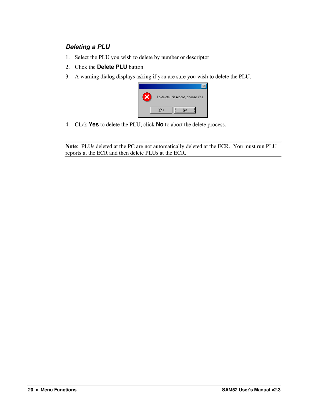 Samsung ER-5200M, SAM52M user manual Deleting a PLU 