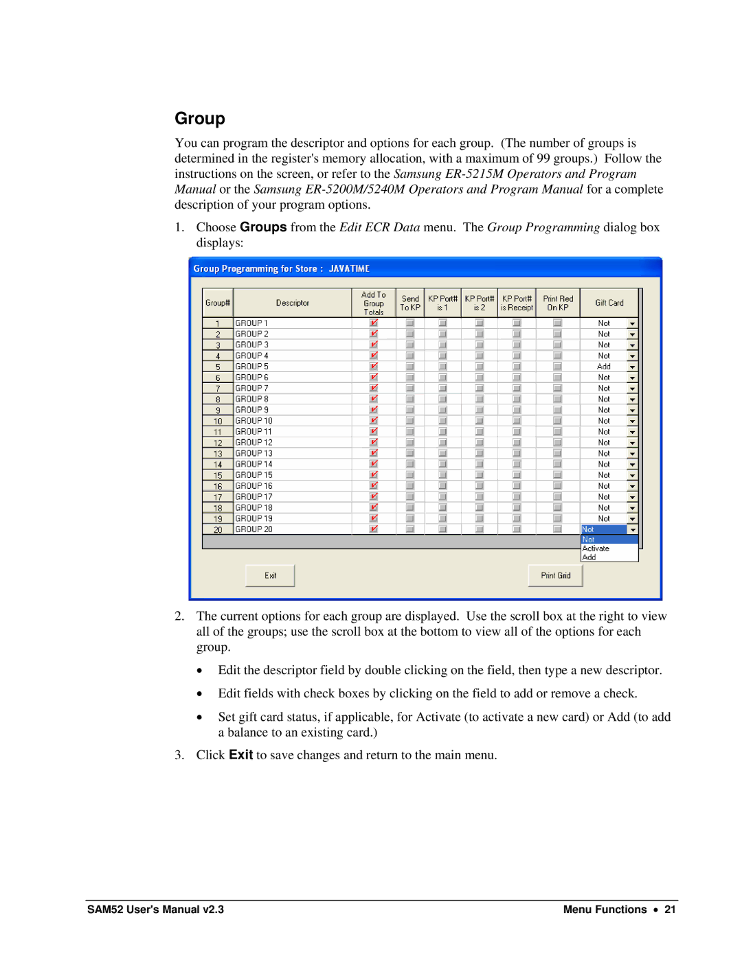 Samsung SAM52M, ER-5200M user manual Group 