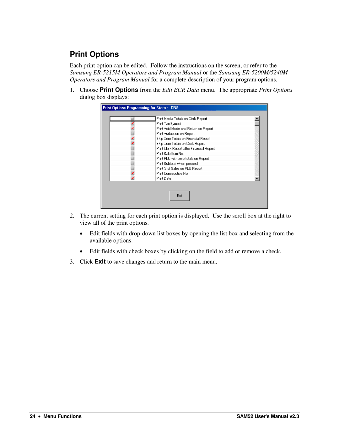 Samsung ER-5200M, SAM52M user manual Print Options 