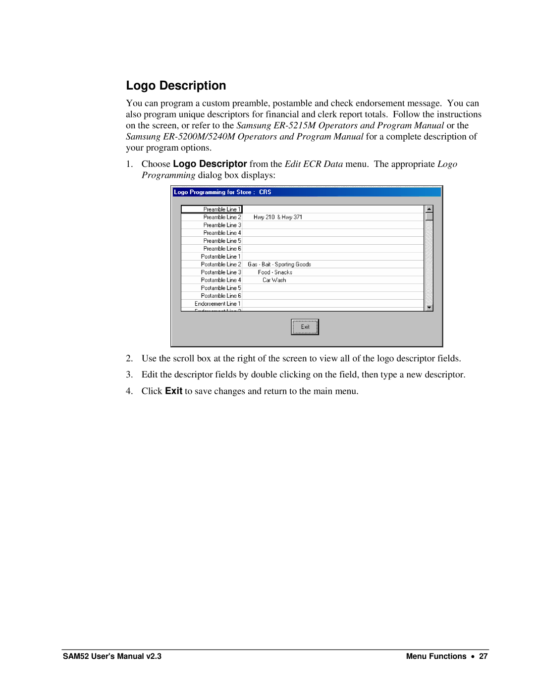 Samsung SAM52M, ER-5200M user manual Logo Description 