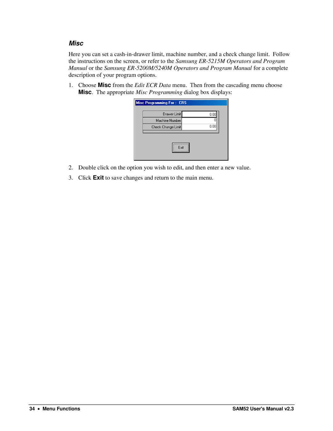 Samsung ER-5200M, SAM52M user manual Misc 