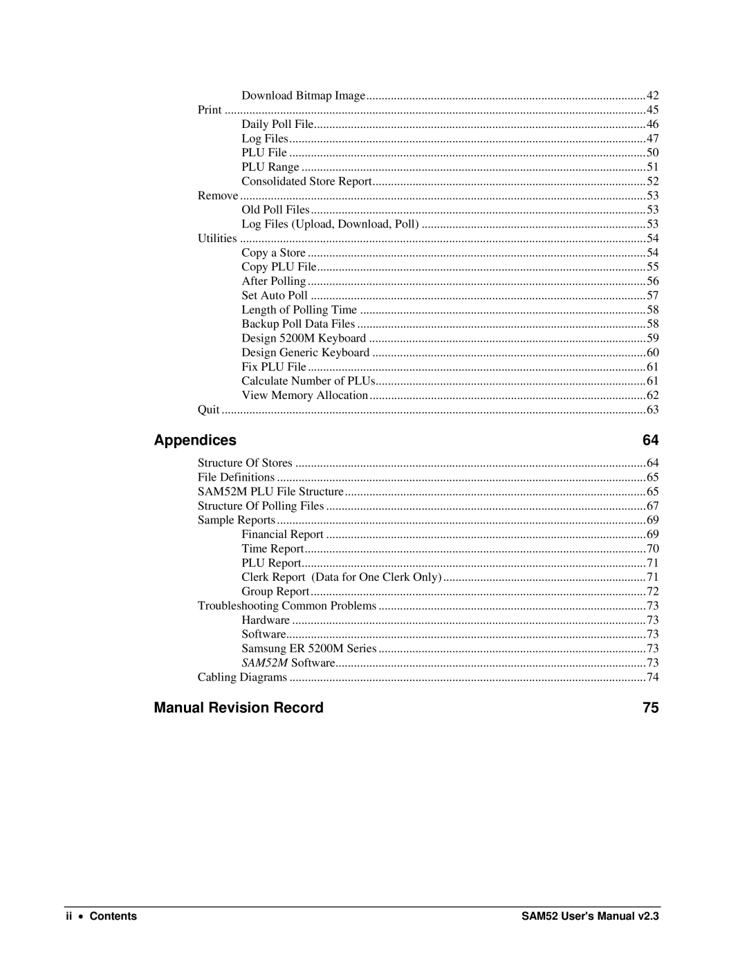 Samsung ER-5200M, SAM52M user manual Manual Revision Record 