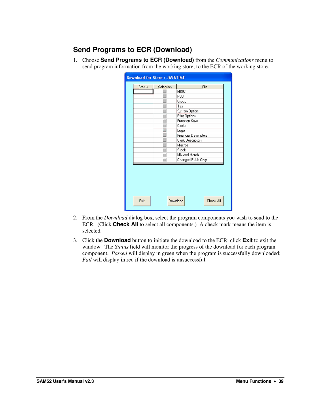 Samsung SAM52M, ER-5200M user manual Send Programs to ECR Download 