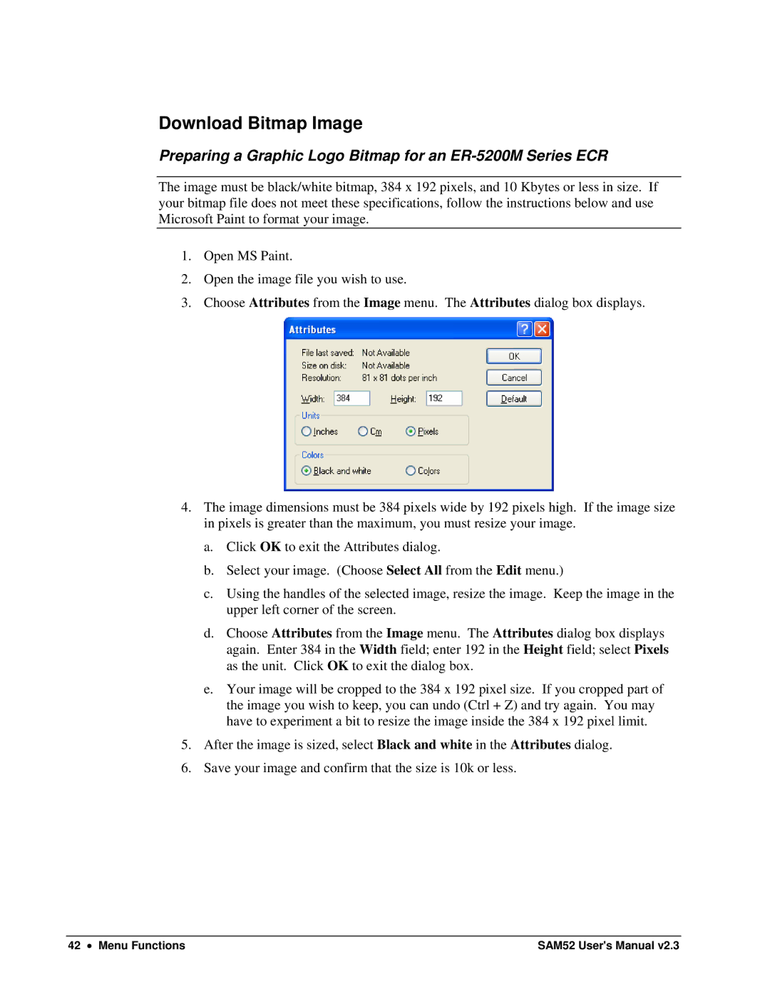 Samsung SAM52M user manual Download Bitmap Image, Preparing a Graphic Logo Bitmap for an ER-5200M Series ECR 