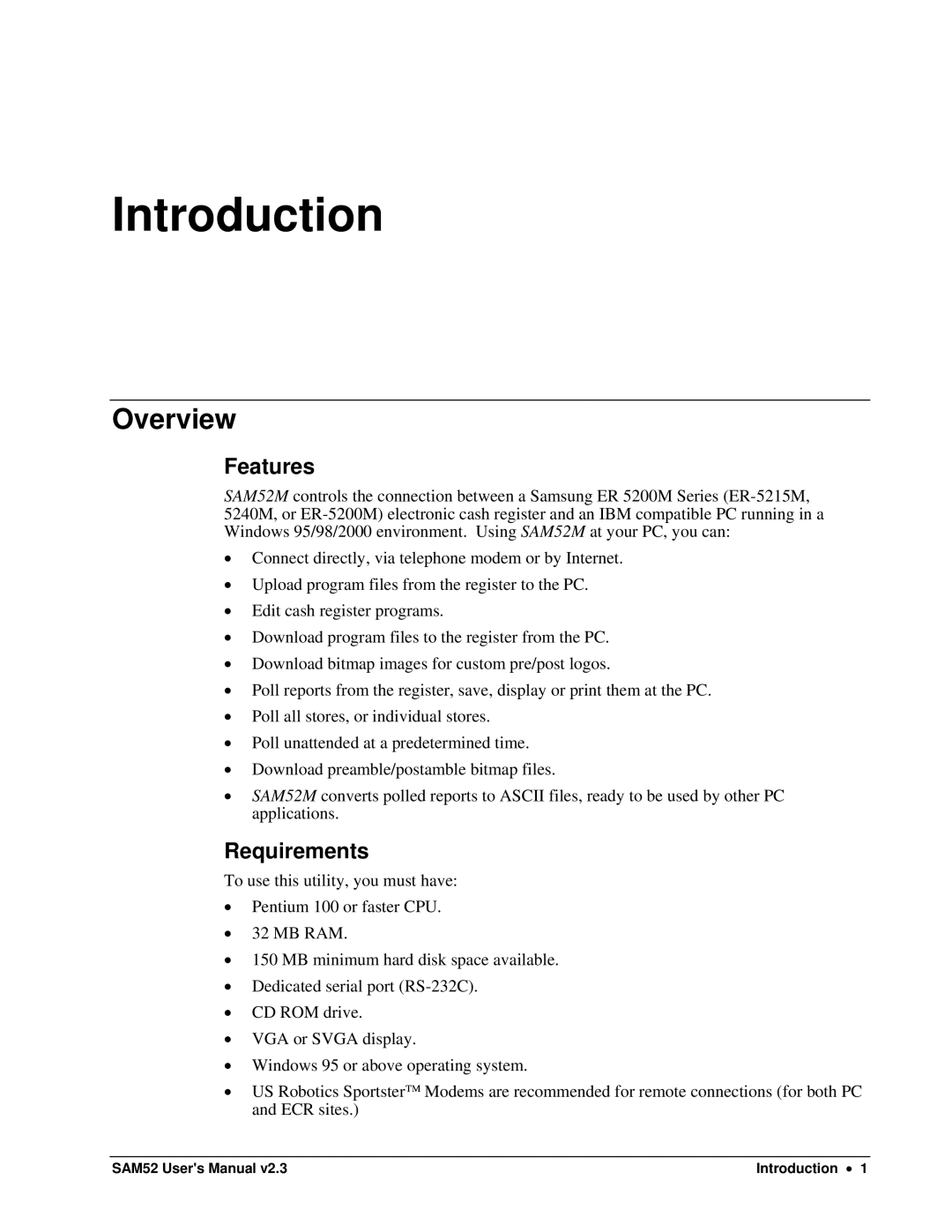 Samsung SAM52M, ER-5200M user manual Overview, Features, Requirements 