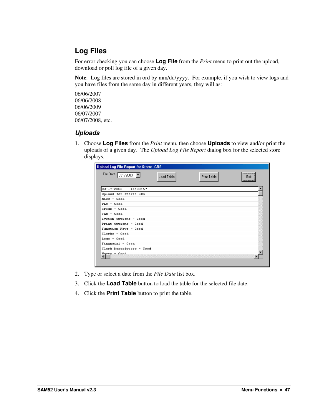 Samsung SAM52M, ER-5200M user manual Log Files, Uploads 