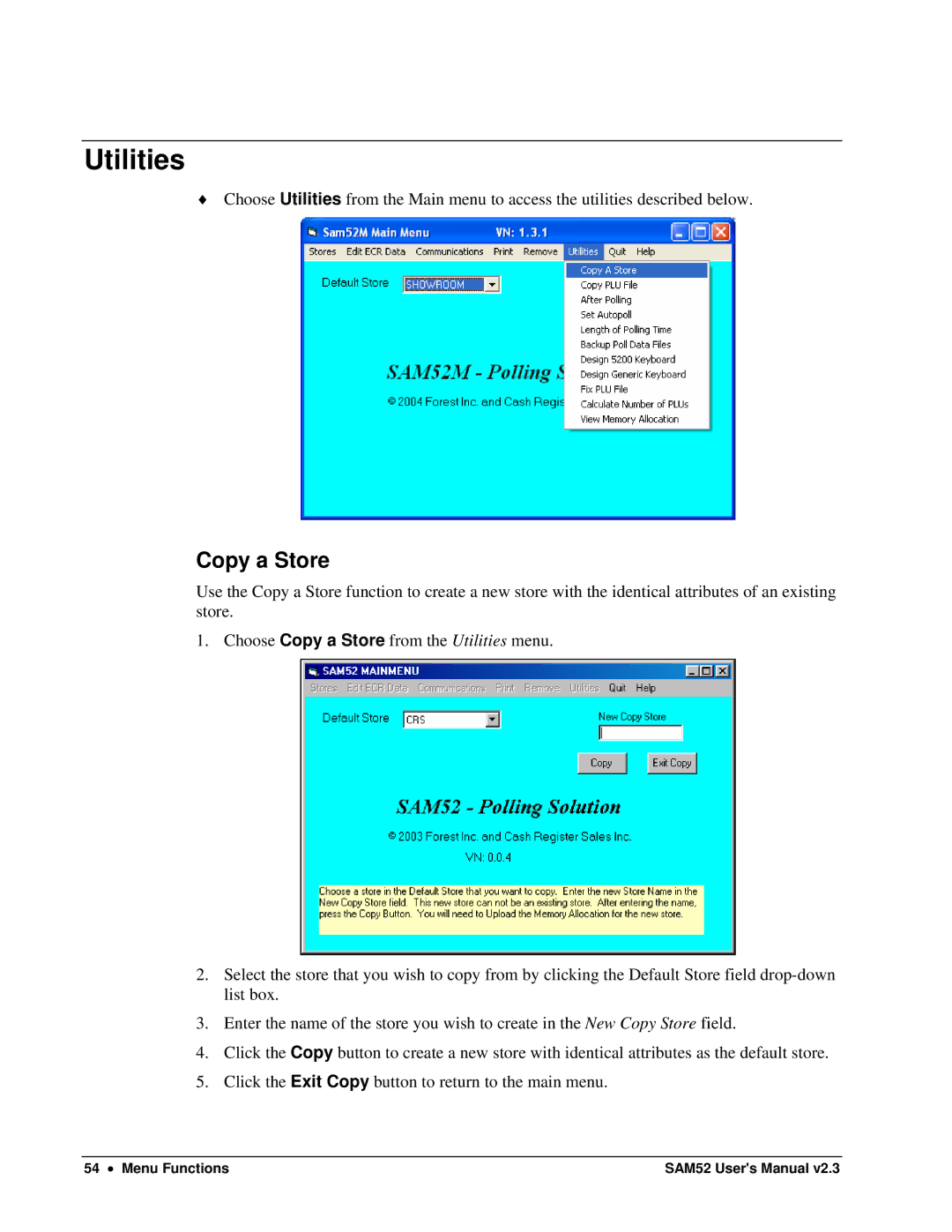 Samsung ER-5200M, SAM52M user manual Utilities, Copy a Store 