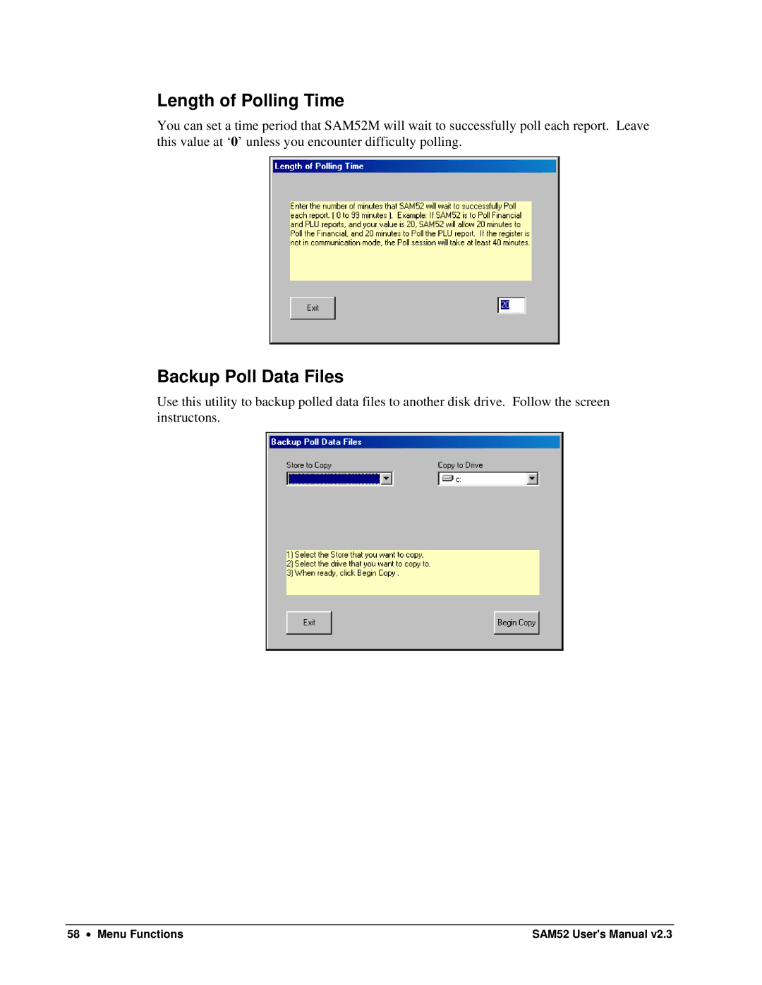 Samsung ER-5200M, SAM52M user manual Length of Polling Time, Backup Poll Data Files 