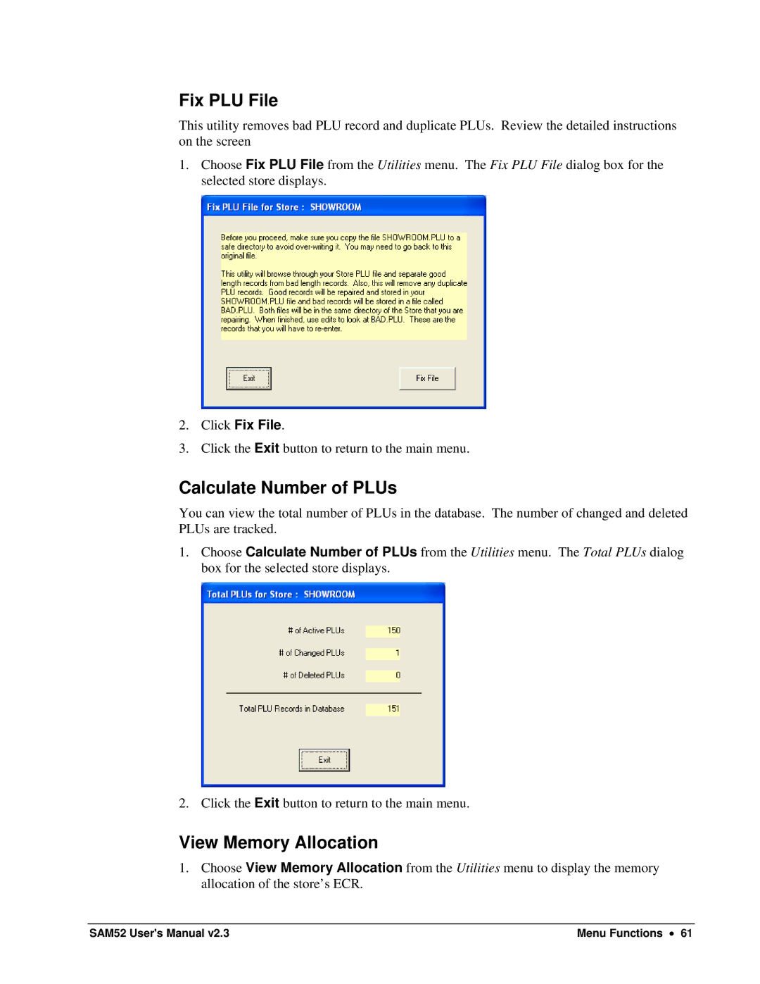 Samsung SAM52M, ER-5200M user manual Fix PLU File, Calculate Number of PLUs, View Memory Allocation 