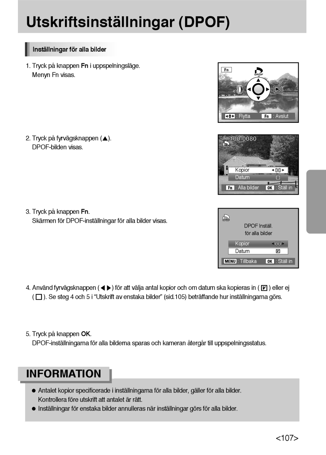 Samsung ER-GX10ZBBB/SE, ER-GX10ZBBH/DE, ER-GX10ZBBA/DK, ER-GX10ZBBB/DE manual Inställningar för alla bilder 