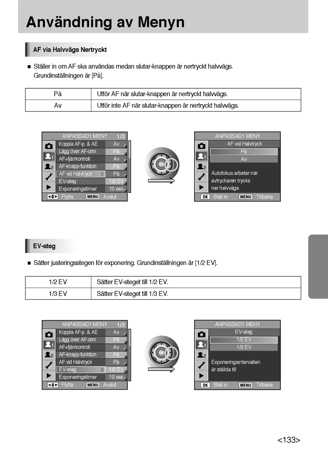 Samsung ER-GX10ZBBA/DK, ER-GX10ZBBB/SE, ER-GX10ZBBH/DE, ER-GX10ZBBB/DE manual AF via Halvvägs Nertryckt, EV-steg 