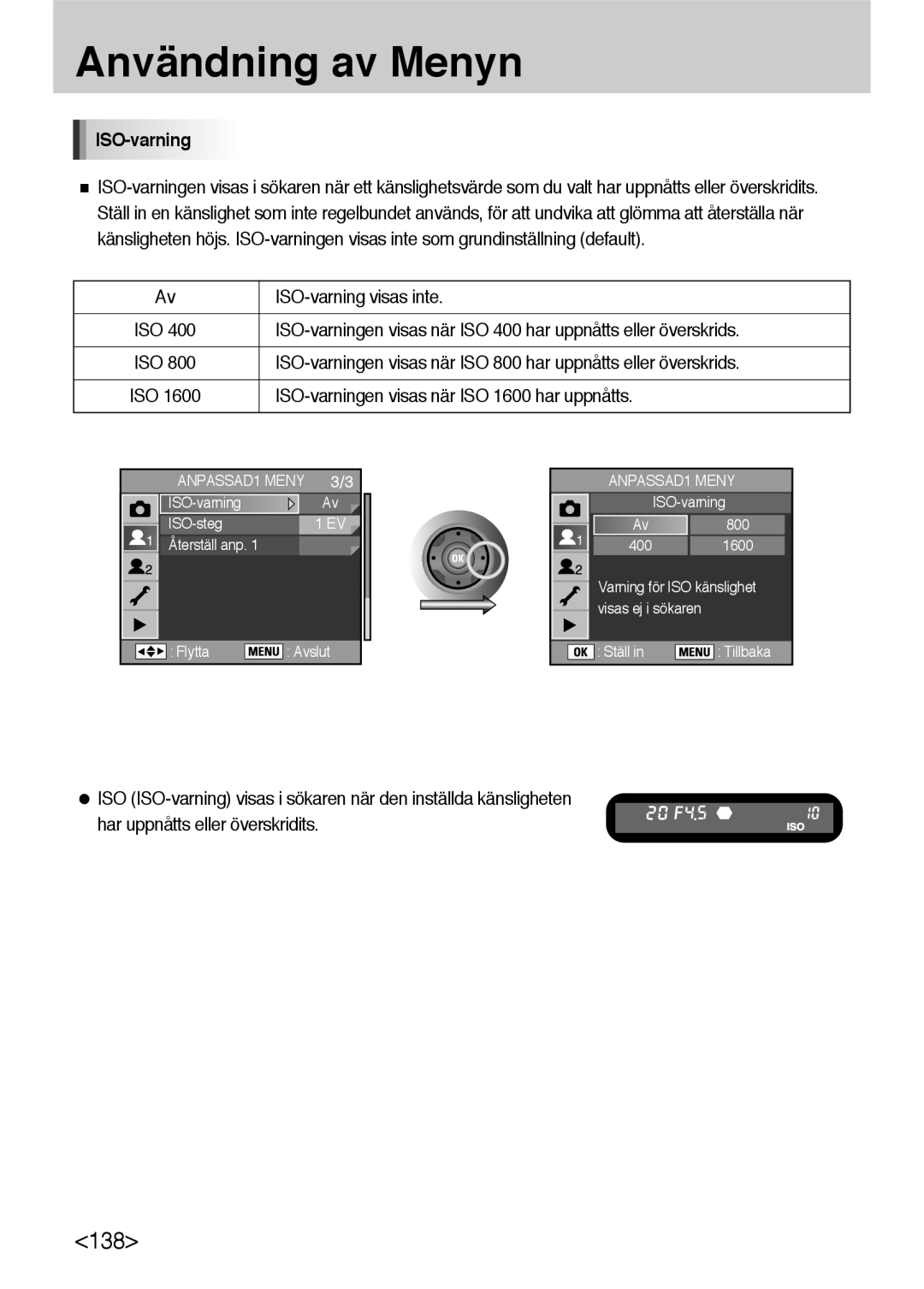 Samsung ER-GX10ZBBB/DE, ER-GX10ZBBB/SE manual ISO-varning visas inte, ISO-varningen visas när ISO 1600 har uppnåtts 