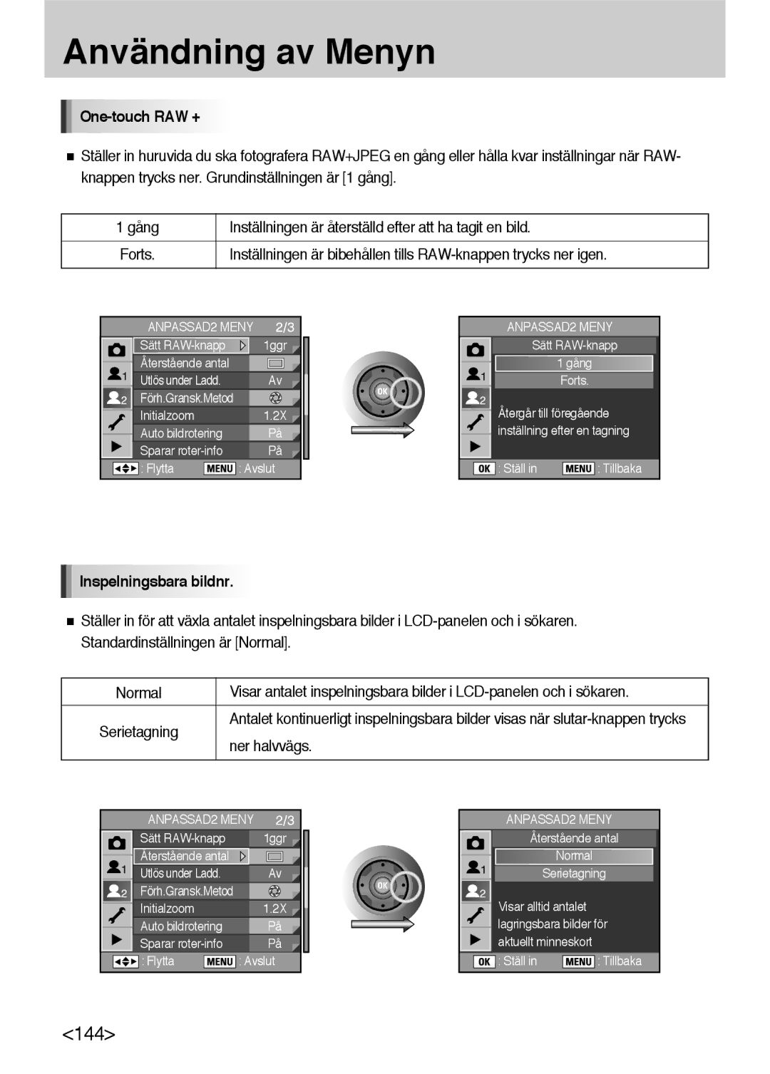 Samsung ER-GX10ZBBH/DE, ER-GX10ZBBB/SE, ER-GX10ZBBA/DK, ER-GX10ZBBB/DE One-touch RAW +, Inspelningsbara bildnr, Ner halvvägs 