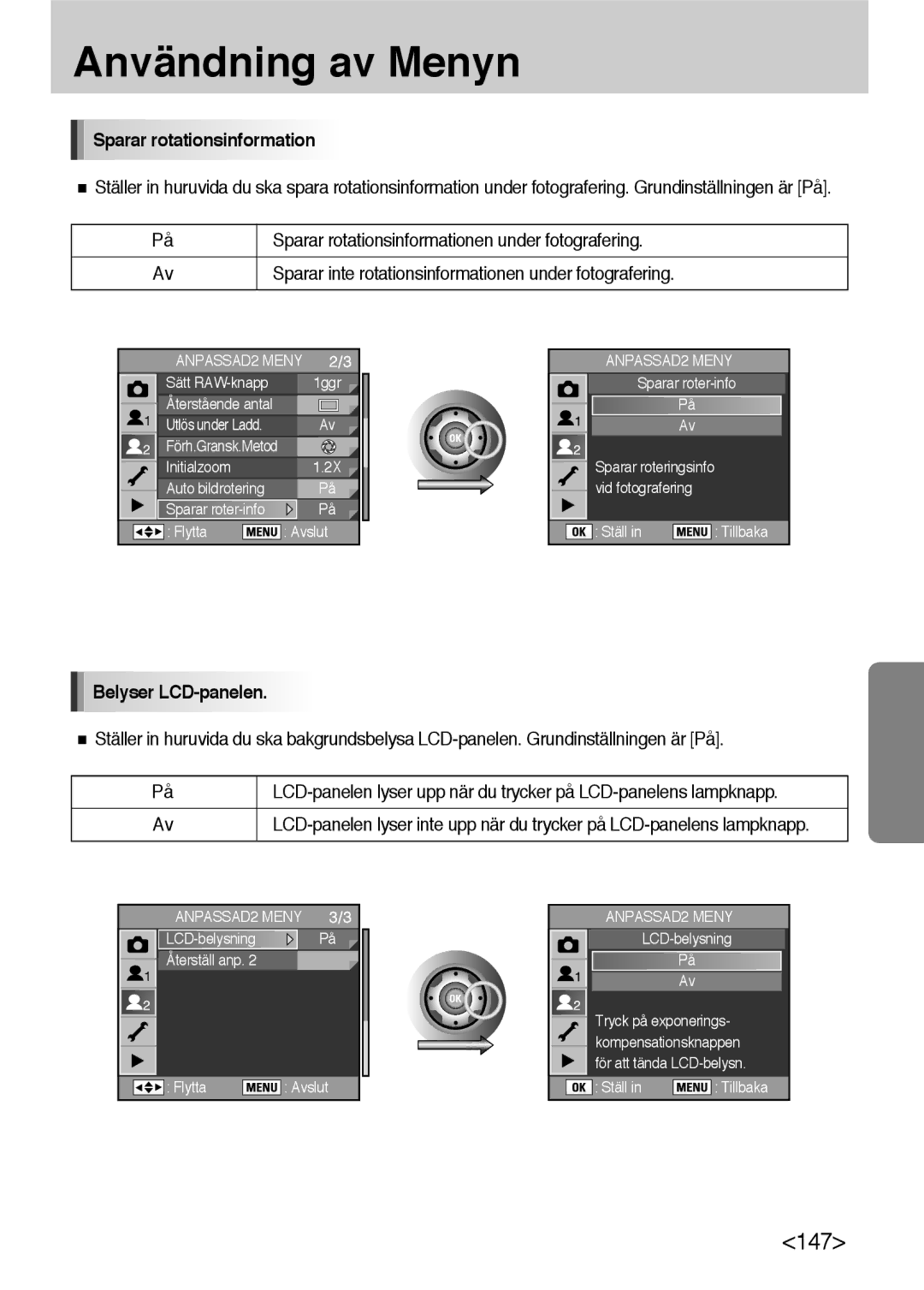 Samsung ER-GX10ZBBB/SE, ER-GX10ZBBH/DE manual Sparar rotationsinformationen under fotografering, Belyser LCD-panelen 