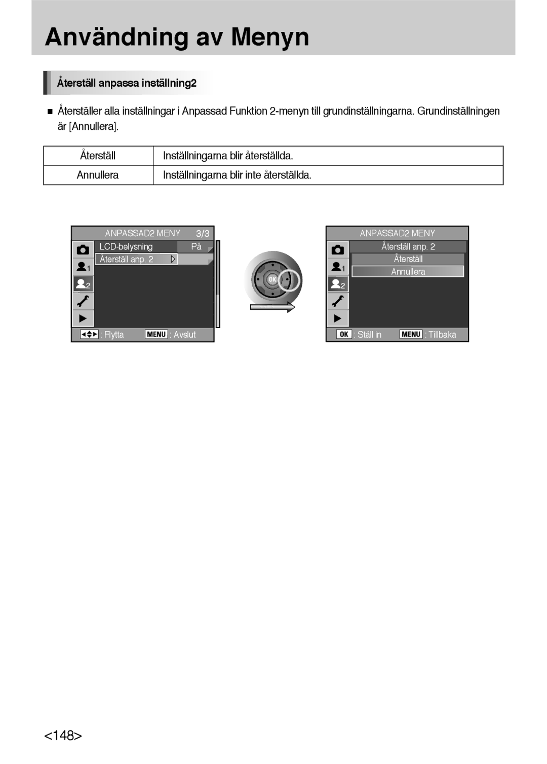 Samsung ER-GX10ZBBH/DE, ER-GX10ZBBB/SE manual Återställ anpassa inställning2, Inställningarna blir inte återställda 