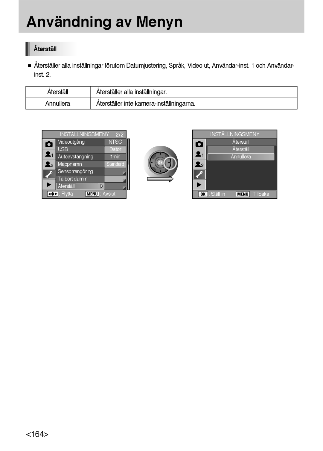 Samsung ER-GX10ZBBH/DE, ER-GX10ZBBB/SE, ER-GX10ZBBA/DK, ER-GX10ZBBB/DE manual Återställer inte kamera-inställningarna 