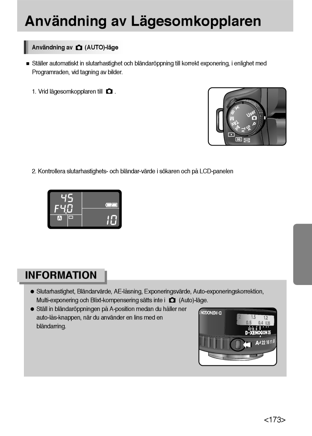 Samsung ER-GX10ZBBA/DK, ER-GX10ZBBB/SE, ER-GX10ZBBH/DE, ER-GX10ZBBB/DE manual Användning av AUTO-läge 